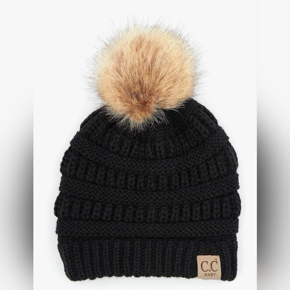 CC Baby Pom Pom Beanie – Soft Knit Infant Winter Hat for Baby Girls & Boys